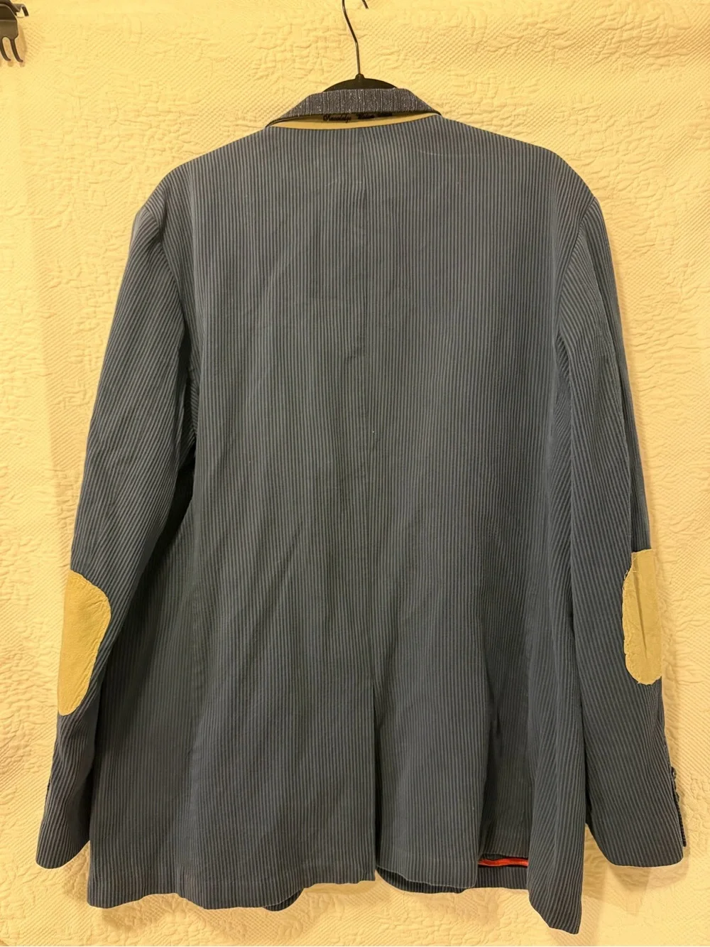 Robert Graham Ribbed Cotton Viscose Sport Coat Navy 2 Btn Elbow Patch Sz 44